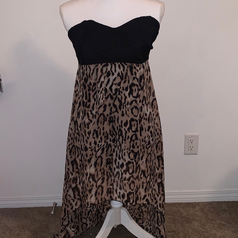 No Boundaries Strapless Cheetah High-Low Dress